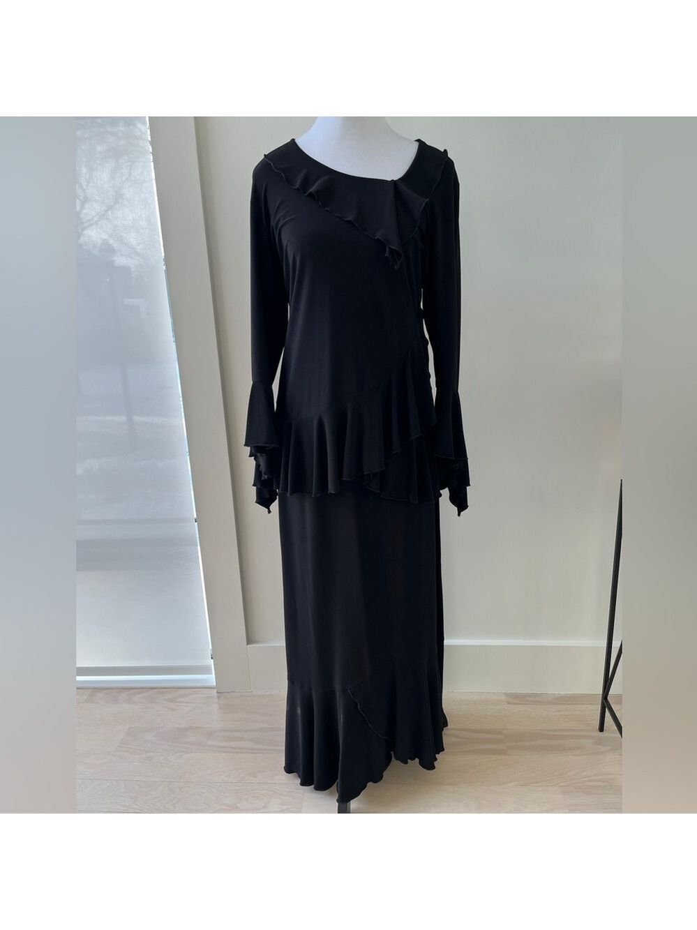 BALI Two Piece Top & Maxi Skirt Ruffle Asymmetric Stretch Whimsigoth Witchy Chic